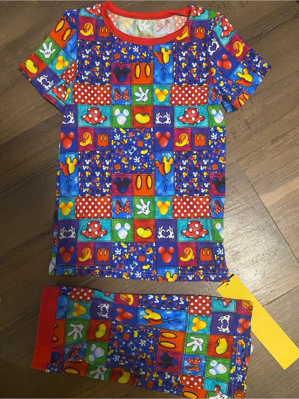 5/6 bamboo Patchwork Pajama Set NWT shorts and short sleeve